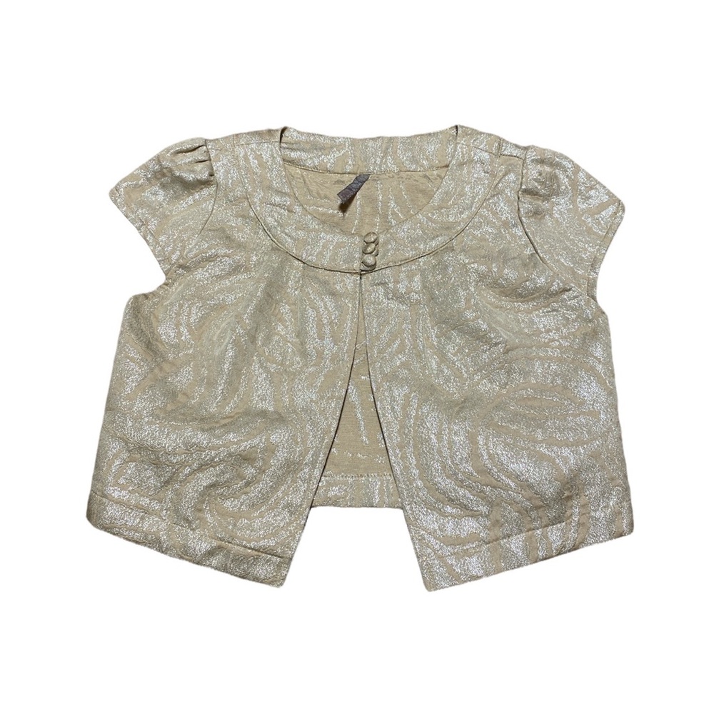 Y2K A’Gaci Cardigan Womens S Gold Short Sleeve Casual Layering Metallic Crop Top